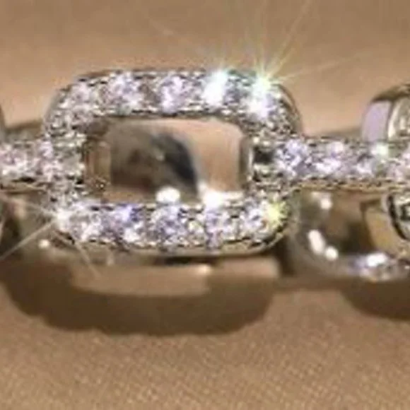 Silver Crystal Chain Ring - Available Sizes 5, 6, 7, 8 - Picture 2 of 4